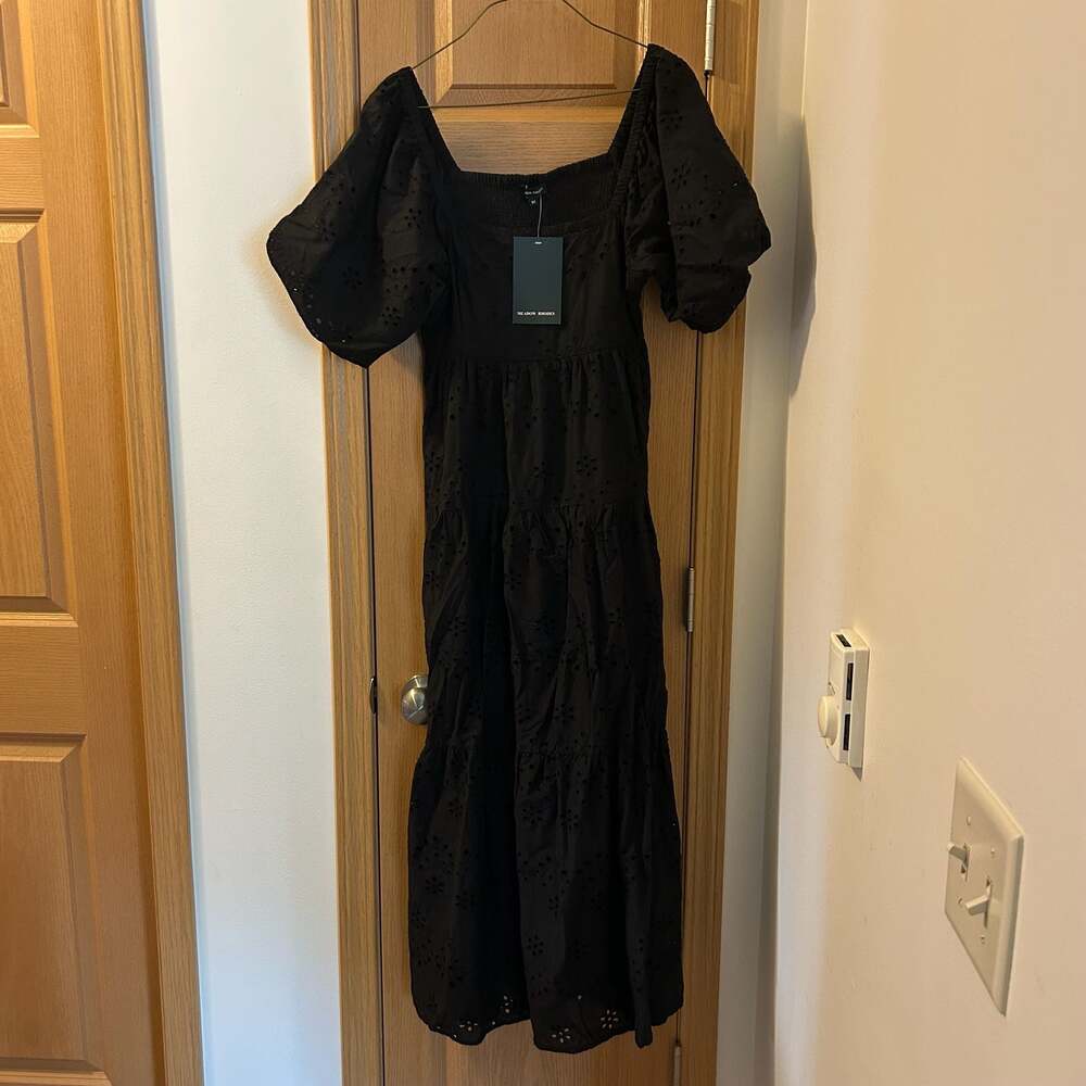 Meadow Rhodes Black Eyelet Smocked Tiered Maxi Dress